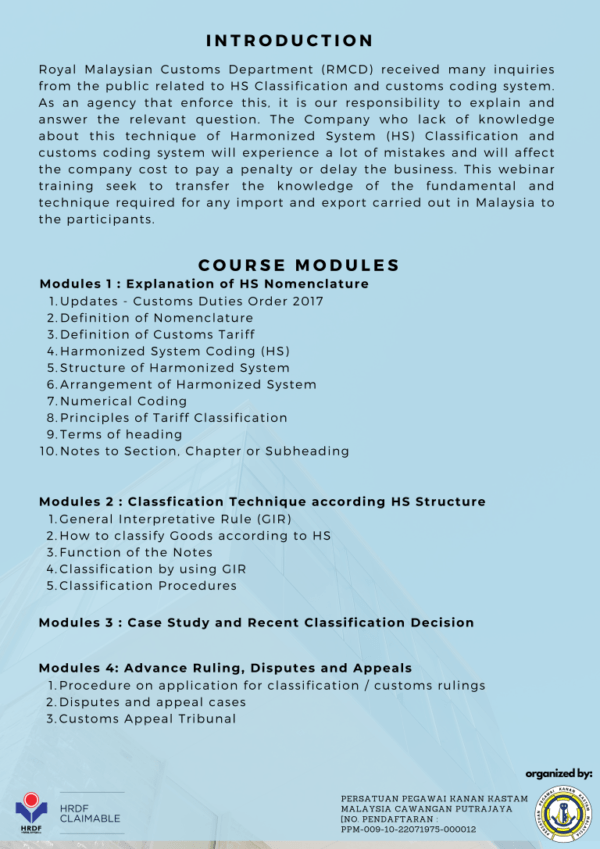WEBINAR MALAYSIAN CUSTOMS CLASSIFICATION OF GOODS & HARMONIZED SYSTEM